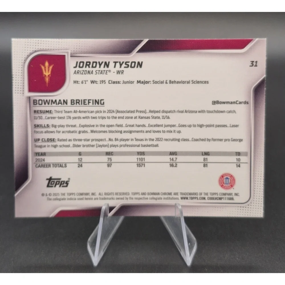 2025 Bowman Chrome Jordyn Tyson #31 1st Bowman X-Fractor Saints 8th Overall 2026